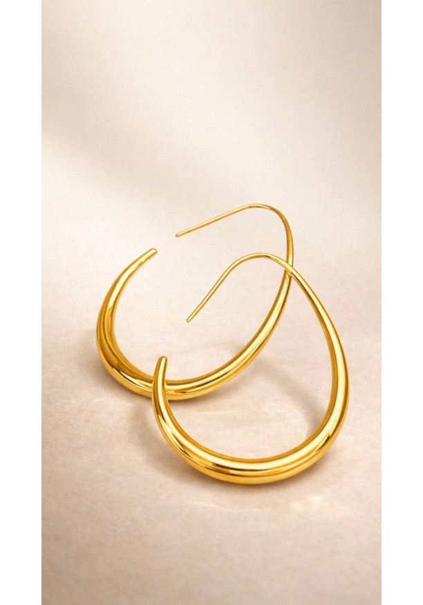 SHINNY GOALD TEARDROP HOOP EARRINGS
